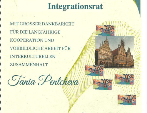 Urkunde für vorbildliche Arbeit und interkulturelen Zusammenhalt